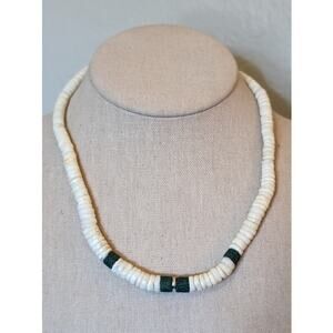 Vintage Puka Shell Green Bead 15" Necklace